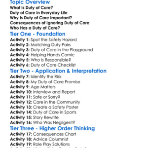 Duty Of Care Worksheet Activity Booklet