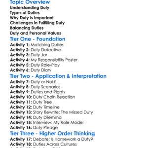 Duty Worksheet Activity Booklet