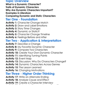 Dynamic Character Worksheet Activity Booklet