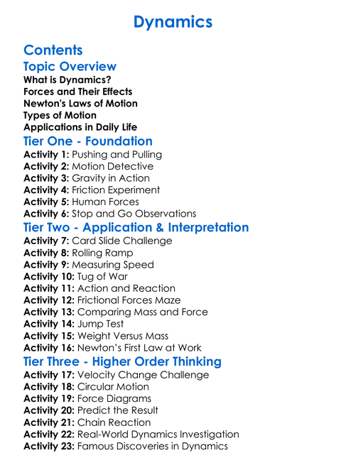 Dynamics Worksheet Activity Booklet