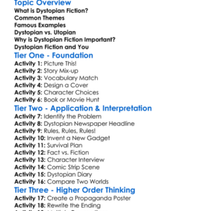 Dystopian Fiction Worksheet Activity Booklet