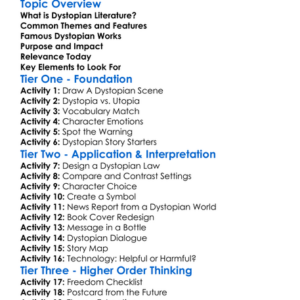 Dystopian Literature Worksheet Activity Booklet