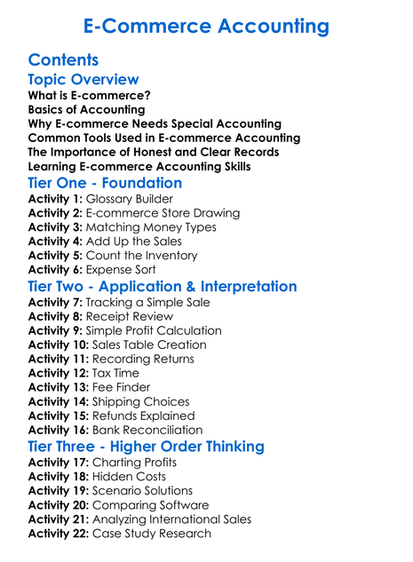 E-Commerce Accounting Worksheet Activity Booklet