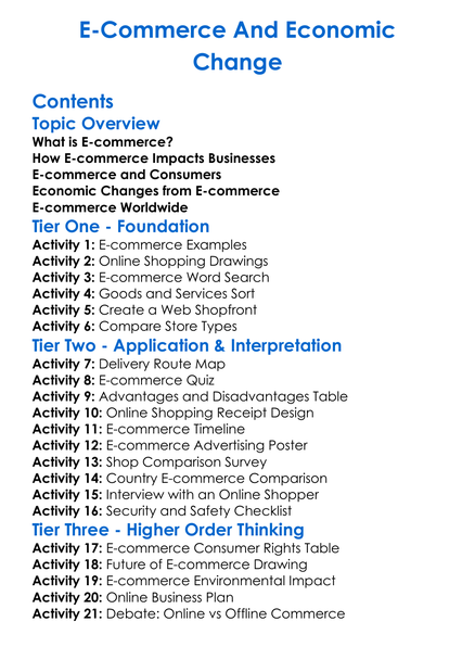 E-Commerce And Economic Change Worksheet Activity Booklet