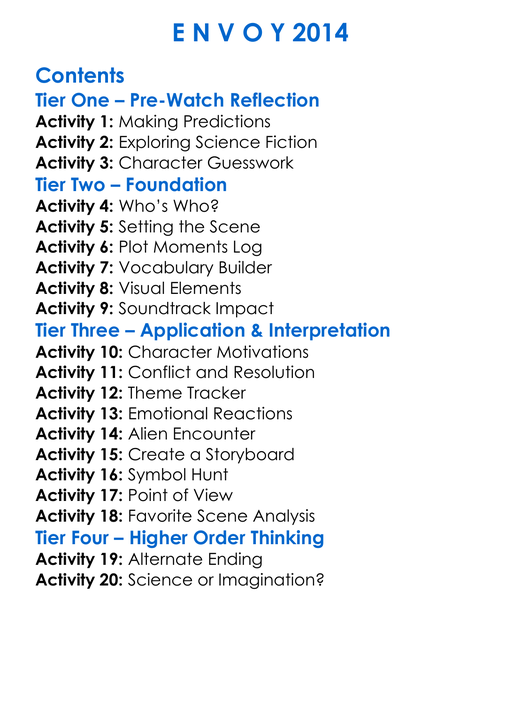 E N V O Y 2014 Worksheet Activity Booklet