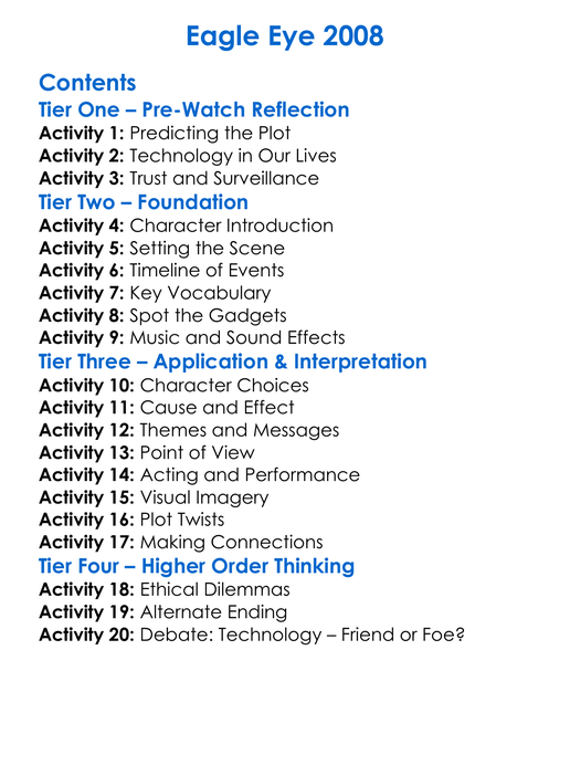 Eagle Eye 2008 Worksheet Activity Booklet