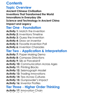Early Chinese Inventions And Innovations Worksheet Activity Booklet