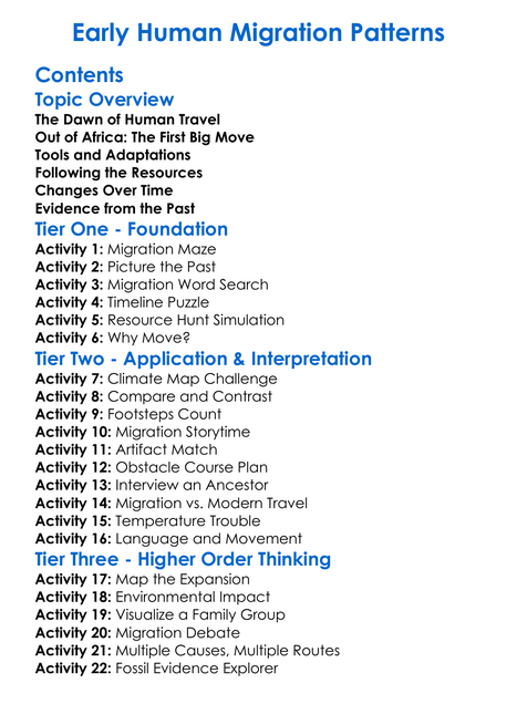 Early Human Migration Patterns Worksheet Activity Booklet
