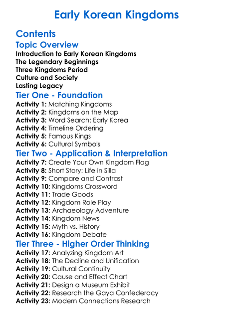 Early Korean Kingdoms Worksheet Activity Booklet