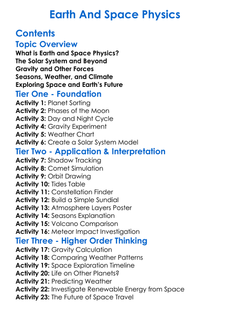Earth And Space Physics Worksheet Activity Booklet