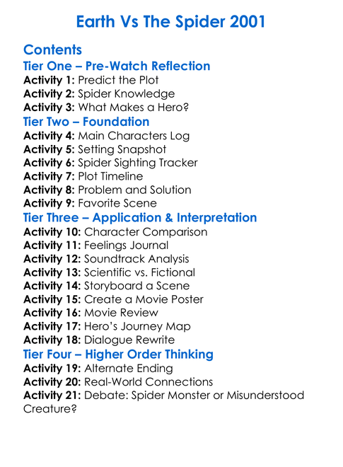 Earth Vs The Spider 2001 Worksheet Activity Booklet