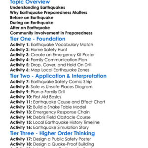 Earthquake Preparedness Worksheet Activity Booklet