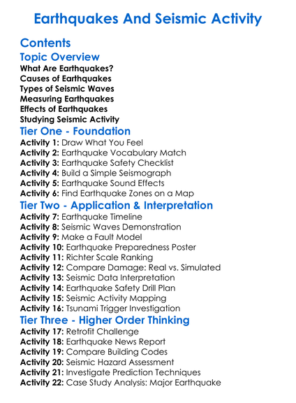 Earthquakes And Seismic Activity Worksheet Activity Booklet