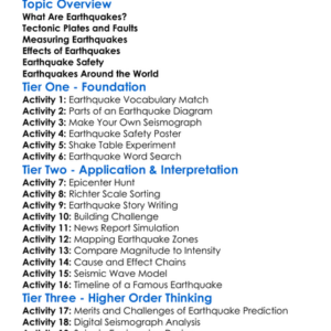 Earthquakes Worksheet Activity Booklet
