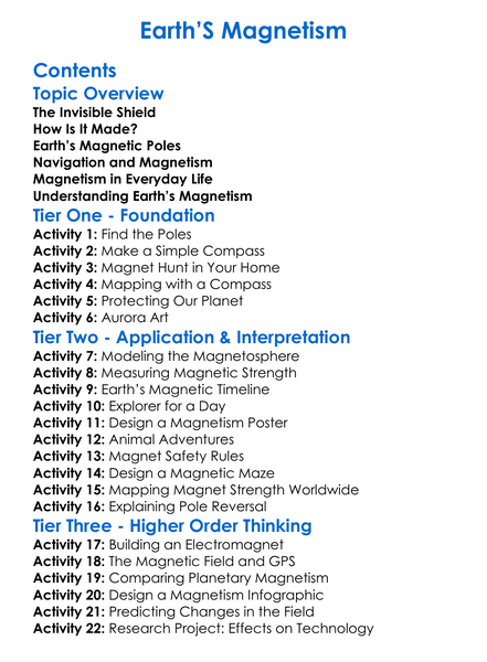 Earths Magnetism Worksheet Activity Booklet