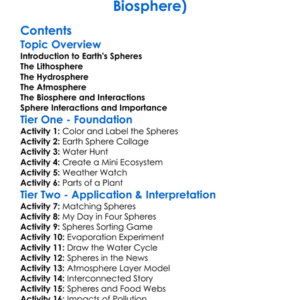 Earths Spheres Lithosphere Hydrosphere Atmosphere Biosphere Worksheet Activity Booklet