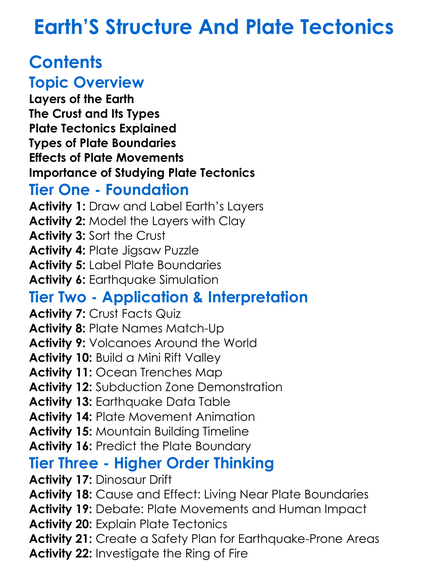 Earths Structure And Plate Tectonics Worksheet Activity Booklet