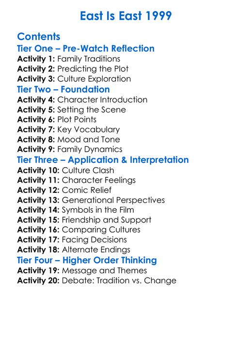 East Is East 1999 Worksheet Activity Booklet