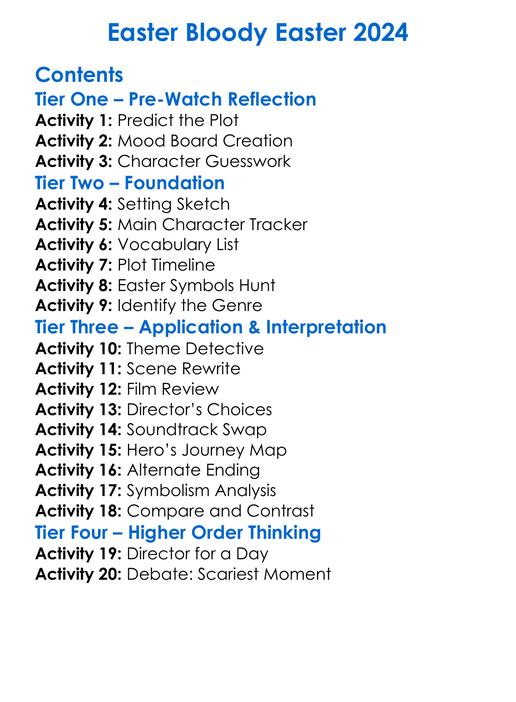 Easter Bloody Easter 2024 Worksheet Activity Booklet