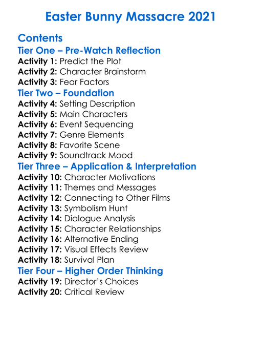 Easter Bunny Massacre 2021 Worksheet Activity Booklet