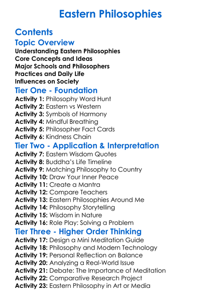 Eastern Philosophies Worksheet Activity Booklet