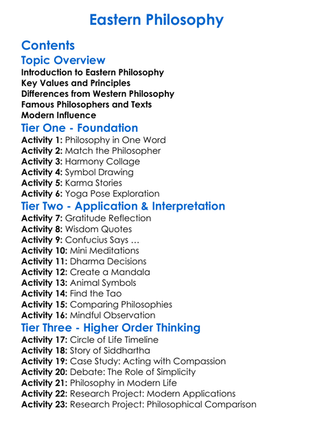 Eastern Philosophy Worksheet Activity Booklet