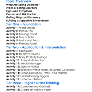 Eating Disorders Worksheet Activity Booklet