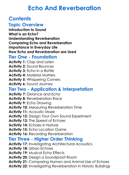 Echo And Reverberation Worksheet Activity Booklet