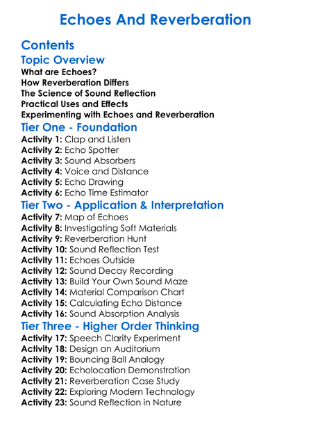 Echoes And Reverberation Worksheet Activity Booklet