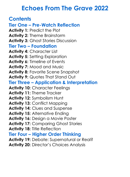 Echoes From The Grave 2022 Worksheet Activity Booklet