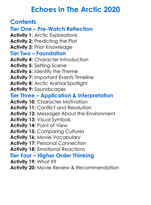 Echoes In The Arctic 2020 Worksheet Activity Booklet