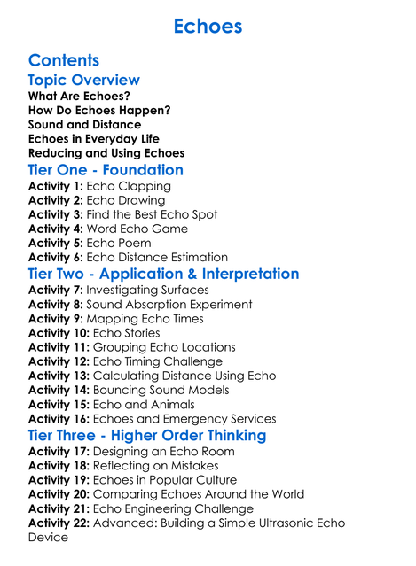 Echoes Worksheet Activity Booklet