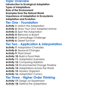 Ecological Adaptation Worksheet Activity Booklet
