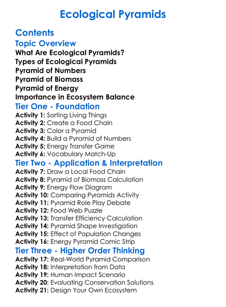 Ecological Pyramids Worksheet Activity Booklet