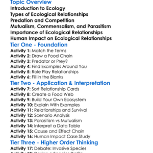 Ecological Relationships Worksheet Activity Booklet