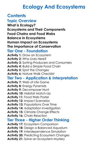 Ecology And Ecosystems Worksheet Activity Booklet