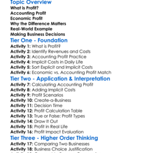Economic And Accounting Profit Worksheet Activity Booklet