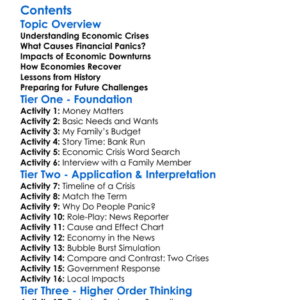Economic Crises And Financial Panics Worksheet Activity Booklet