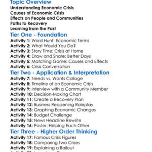 Economic Crisis And Recovery Worksheet Activity Booklet