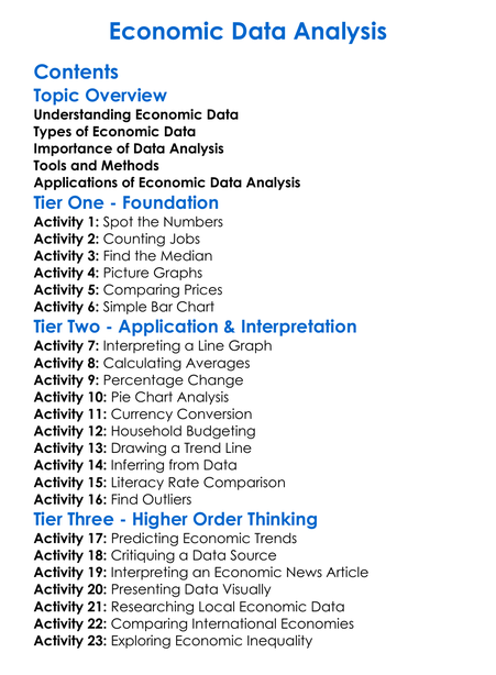 Economic Data Analysis Worksheet Activity Booklet