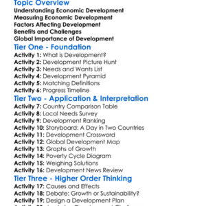 Economic Development Worksheet Activity Booklet