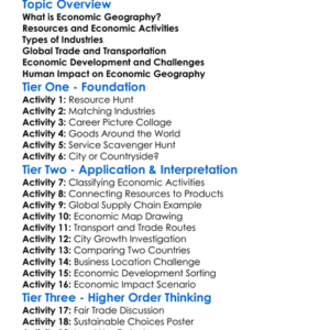 Economic Geography Worksheet Activity Booklet