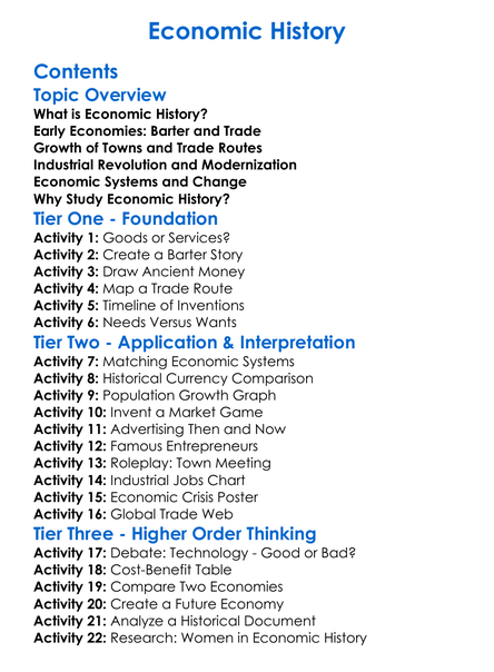 Economic History Worksheet Activity Booklet