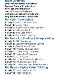 Economic Indicators Worksheet Activity Booklet