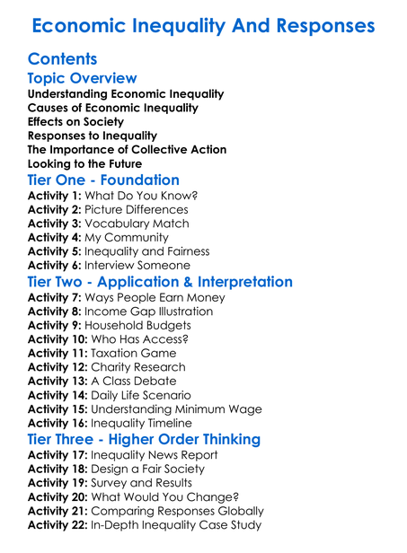 Economic Inequality And Responses Worksheet Activity Booklet