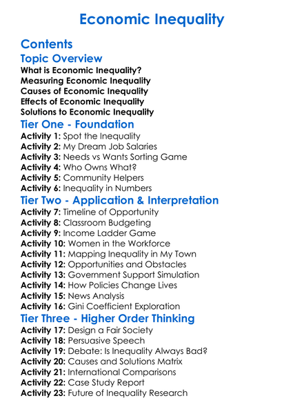 Economic Inequality Worksheet Activity Booklet
