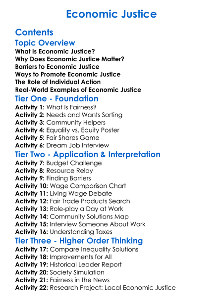 Economic Justice Worksheet Activity Booklet