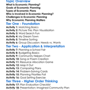 Economic Planning Worksheet Activity Booklet