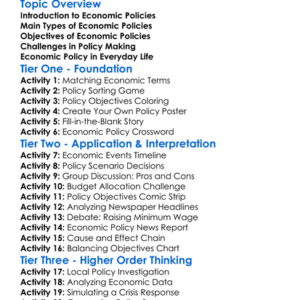 Economic Policies And Objectives Worksheet Activity Booklet