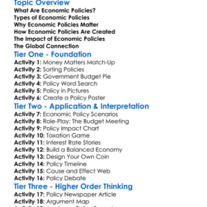 Economic Policies Worksheet Activity Booklet